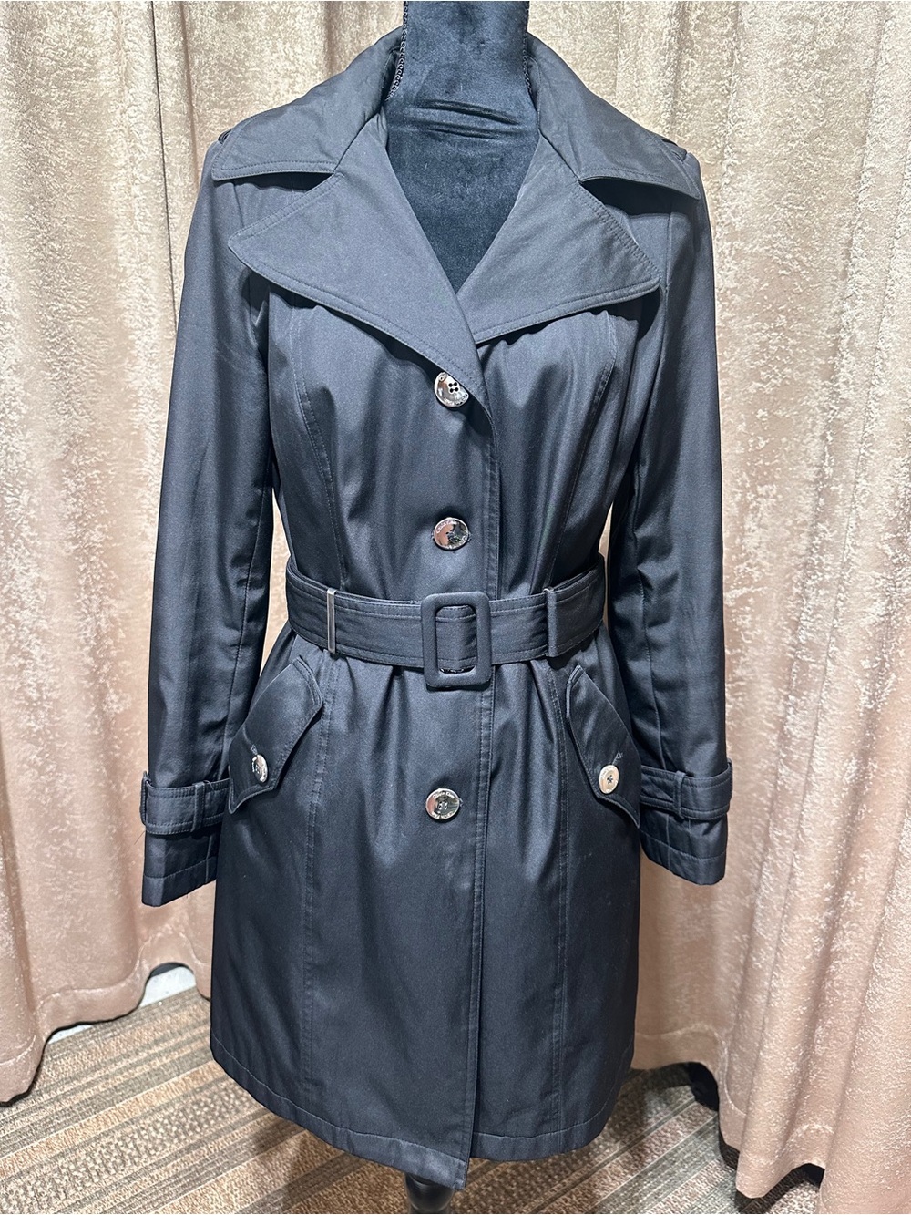 Calvin Klein Black Belted Trench Coat
